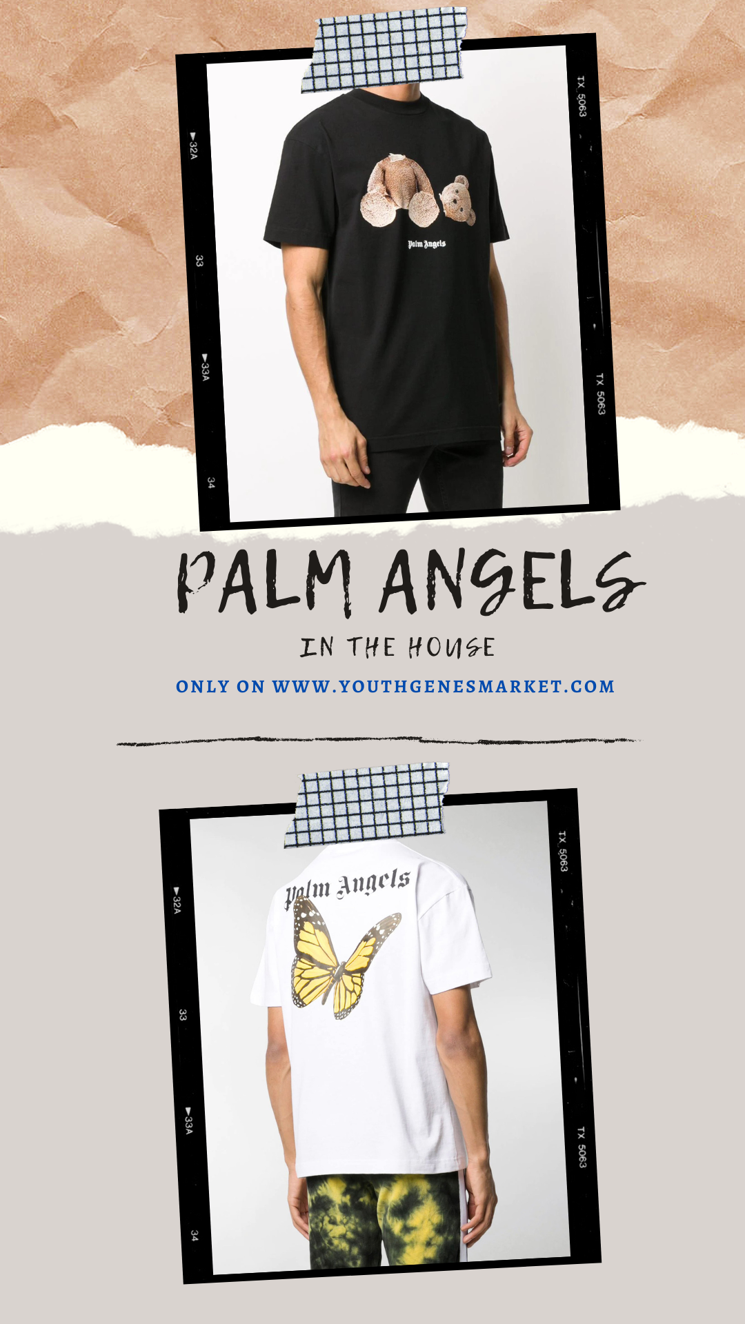 Palm Angels Mens Big Bear Logo Back Crew Neck Black Oversize T-shirt
