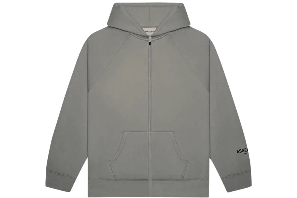 Fear of God Essentials Full Zip Up Hoodie Applique Logo Gray Flannel/Charcoal