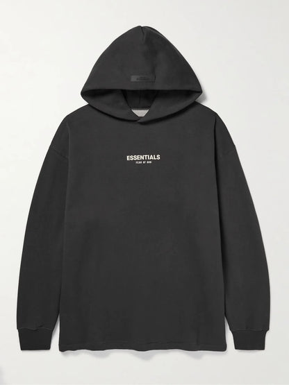 FEAR OF GOD ESSENTIALS Logo-Flocked Cotton-Blend Jersey Hoodie (Charcoal)