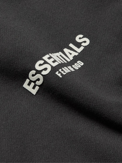 FEAR OF GOD ESSENTIALS Logo-Flocked Cotton-Blend Jersey Sweatshirt Charcoal