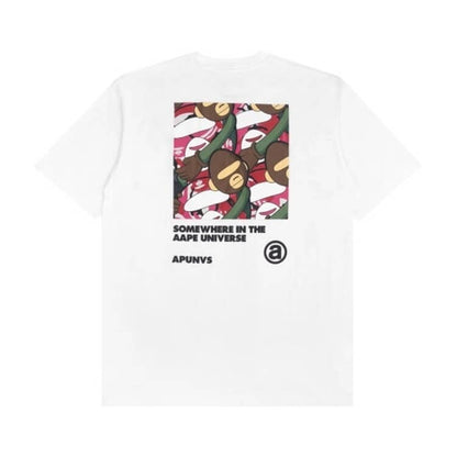 AAPE By A Bathing Ape aaper pink camo back print t-shirt in white