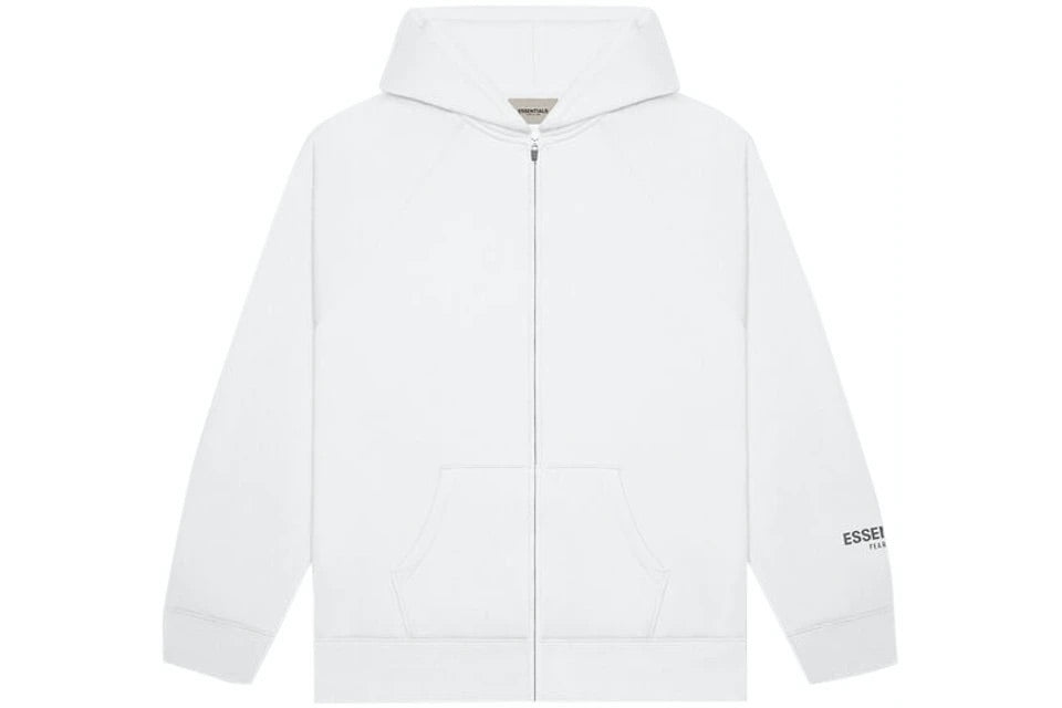 Fear of God Essentials Full Zip Up Hoodie Applique Logo (White)
