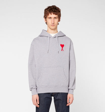 AMI Alexandre Embroidered Logo Hoodie Grey