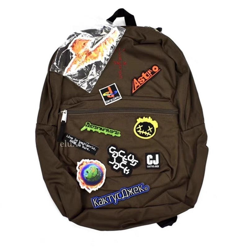 TRAVIS SCOTT Cactus Jack Backpack With Patch Set Brown - cdcosmos