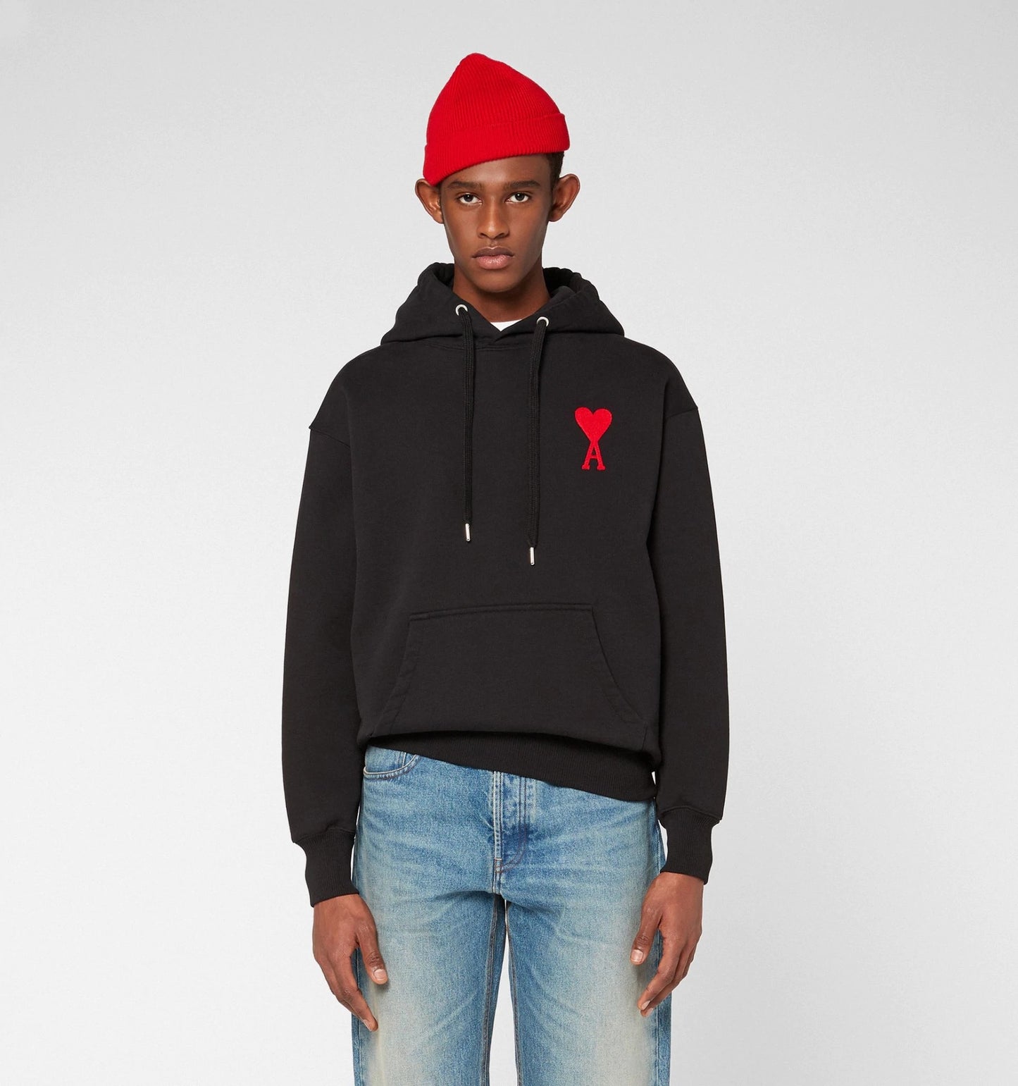 AMI Alexandre Embroidered Logo Hoodie Black