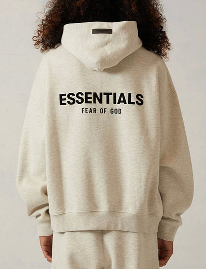 Essentials FOG Logo-Flocked Cotton-Blend Jersey Hoodie light Gray