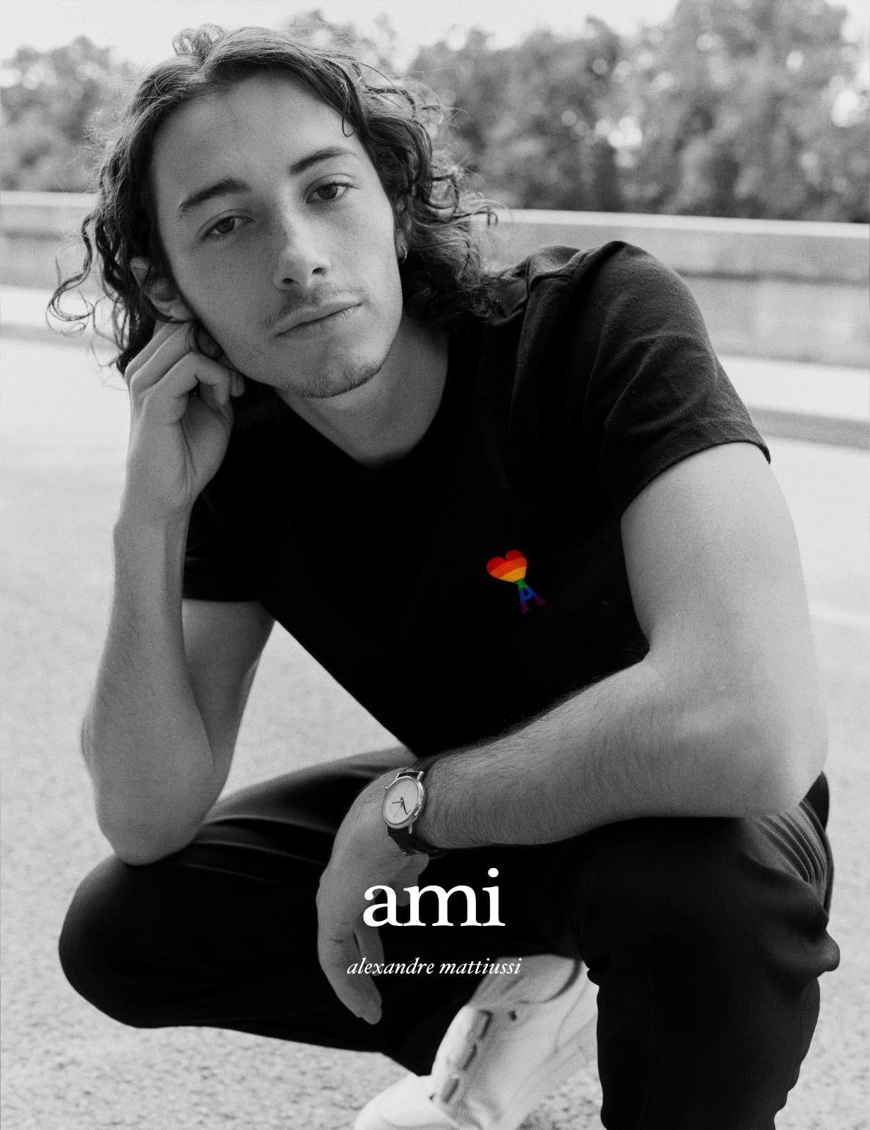 AMI Alexandre Rainbow Embroidered Logo Black