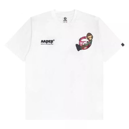 AAPE By A Bathing Ape aaper pink camo back print t-shirt in white
