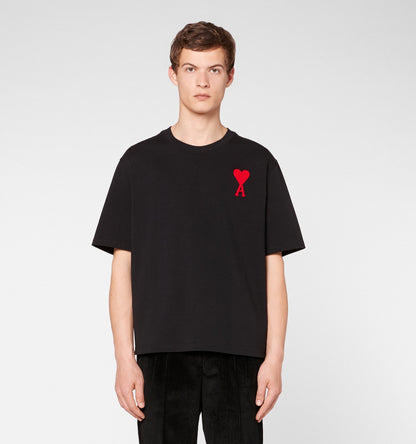 AMI Alexandre Red Embroidered Logo Black